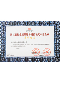 浙江省質(zhì)量服務(wù)誠信領(lǐng)先示范企業(yè)